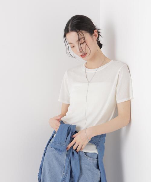 NANO universe（ナノユニバース）の「スラブシアー半袖Tシャツ（Tシャツ/カットソー・レディース・ブラック/ブラウン/ホワイト・FREE）」の2枚目の写真