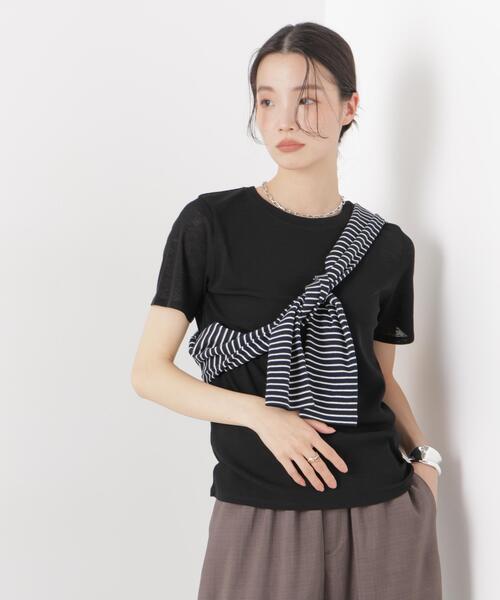 NANO universe（ナノユニバース）の「スラブシアー半袖Tシャツ（Tシャツ/カットソー・レディース・ブラック/ブラウン/ホワイト・FREE）」の3枚目の写真