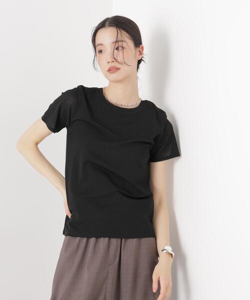 NANO universe（ナノユニバース）の「スラブシアー半袖Tシャツ（Tシャツ/カットソー・レディース・ブラック/ブラウン/ホワイト・FREE）」の9枚目の写真
