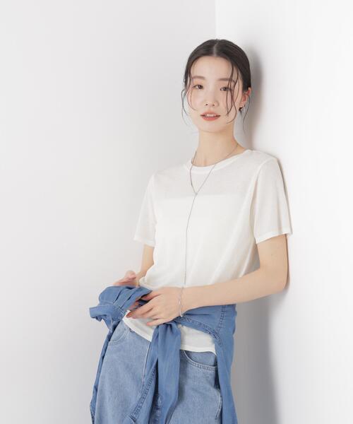 NANO universe（ナノユニバース）の「スラブシアー半袖Tシャツ（Tシャツ/カットソー・レディース・ブラック/ブラウン/ホワイト・FREE）」の19枚目の写真