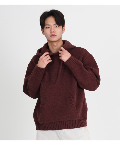 BUTTON SEOUL(ボタンソウル)の「フードラウンドミックスニット(ブラウン)(ニット/セーター・メンズ・その他・L/XL)」の1枚目の写真