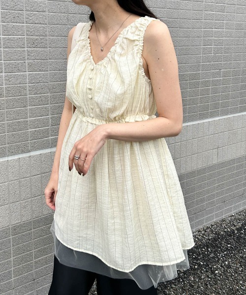 Bab(バブ)の「ラメストライプウエストギャザーチュニック(チュニック・レディース・アイボリー/ライトブルー/ベージュ・M)」の11枚目の写真