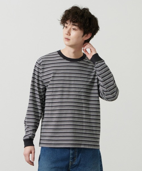 Lee（リー）の「Lee/リー ボーダーロングスリーブTシャツ（Tシャツ/カットソー・メンズ・パープル/オレンジ/チャコール・SMALL/MEDIUM/LARGE）」の6枚目の写真