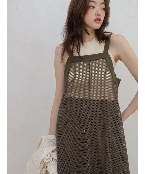 FIKA.(フィーカ)の「Bicolor mesh onpiece(ワンピース・レディース・ベージュ/カーキ/ブラック・FREE)」の4枚目の写真