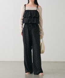 yamada企画】ニュアンスブラックワイドサロペット（サロペット 