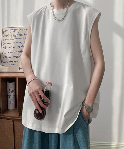セール】No Sleeve Oversized T-Shirt ノースリーブオーバーサイズT
