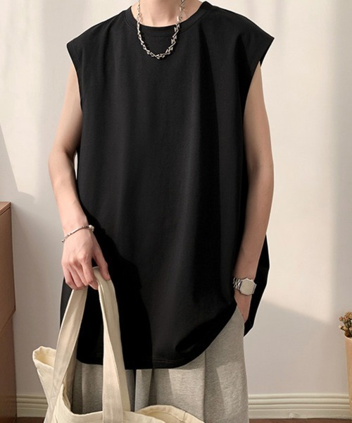 KELVIN(ケルヴァン)の「No Sleeve Oversized T-Shirt ノースリーブオーバーサイズTシャツ(Tシャツ/カットソー・メンズ・ホワイト/ブラック・LARGE/MEDIUM)」の3枚目の写真