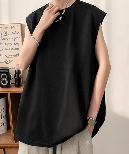 KELVIN(ケルヴァン)の「No Sleeve Oversized T-Shirt ノースリーブオーバーサイズTシャツ(Tシャツ/カットソー・メンズ・ホワイト/ブラック・LARGE/MEDIUM)」の4枚目の写真