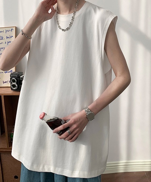 KELVIN(ケルヴァン)の「No Sleeve Oversized T-Shirt ノースリーブオーバーサイズTシャツ(Tシャツ/カットソー・メンズ・ホワイト/ブラック・LARGE/MEDIUM)」の5枚目の写真