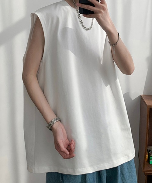 KELVIN(ケルヴァン)の「No Sleeve Oversized T-Shirt ノースリーブオーバーサイズTシャツ(Tシャツ/カットソー・メンズ・ホワイト/ブラック・LARGE/MEDIUM)」の6枚目の写真