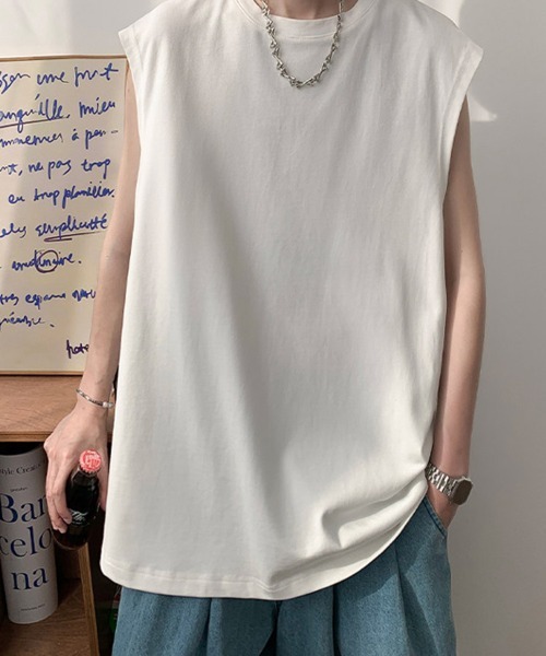 KELVIN(ケルヴァン)の「No Sleeve Oversized T-Shirt ノースリーブオーバーサイズTシャツ(Tシャツ/カットソー・メンズ・ホワイト/ブラック・LARGE/MEDIUM)」の8枚目の写真