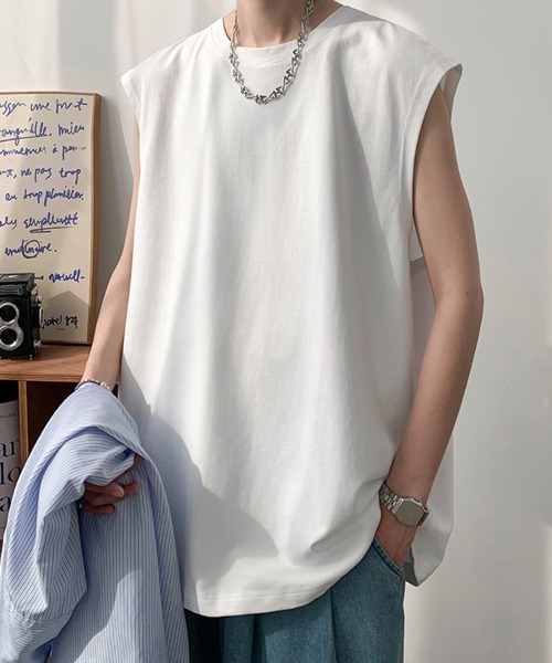 KELVIN(ケルヴァン)の「No Sleeve Oversized T-Shirt ノースリーブオーバーサイズTシャツ(Tシャツ/カットソー・メンズ・ホワイト/ブラック・LARGE/MEDIUM)」の9枚目の写真