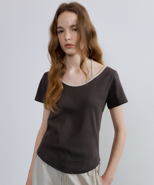 FRIVER07（フリバー07）の「Halter strap ringer t-shirt [FRSP07TS23]_Charcoal（Tシャツ/カットソー・レディース・チャコール・FREE）」の2枚目の写真