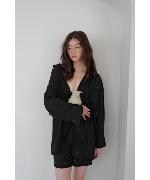 TRUNC(トランクエイティーエイト)の「Dot Print Tie Oversized Shirt / ドットプリントタイオーバーシャツ(シャツ/ブラウス・レディース・ブラック・FREE)」の3枚目の写真