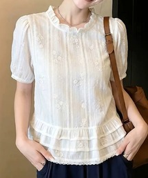 レース刺繍フリルブラウス