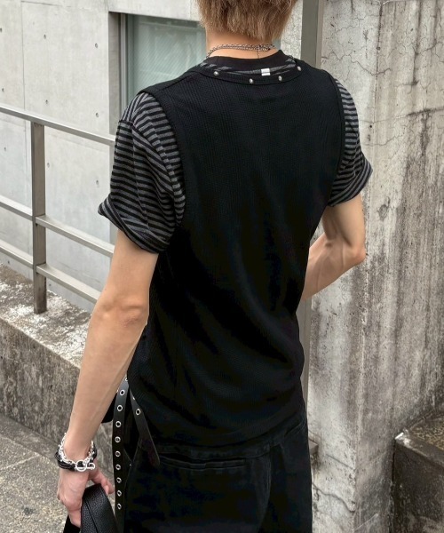 Never mind the XU / Chikashitsu+(ネバーマインド ザ エックスユー / チカシツプラス)の「【nmtc+】Studded Rib Tank Top / 【エヌエムティーシープラス】スタッズリブタンクトップ(タンクトップ・メンズ・ブラック/ホワイト/グレー・ONE SIZE)」の6枚目の写真