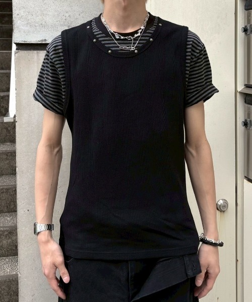 Never mind the XU / Chikashitsu+(ネバーマインド ザ エックスユー / チカシツプラス)の「【nmtc+】Studded Rib Tank Top / 【エヌエムティーシープラス】スタッズリブタンクトップ(タンクトップ・メンズ・ブラック/ホワイト/グレー・ONE SIZE)」の13枚目の写真