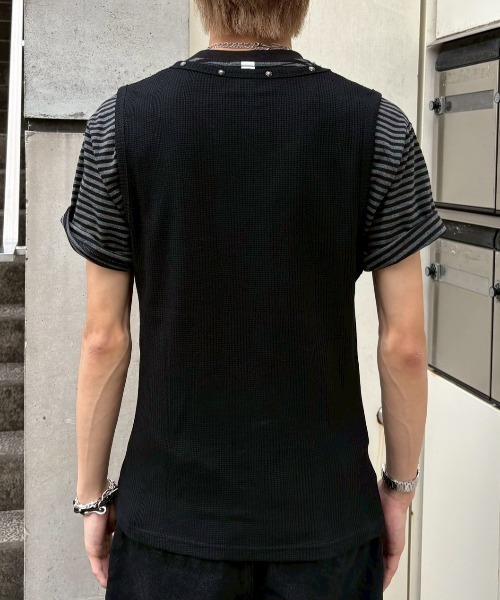 Never mind the XU / Chikashitsu+(ネバーマインド ザ エックスユー / チカシツプラス)の「【nmtc+】Studded Rib Tank Top / 【エヌエムティーシープラス】スタッズリブタンクトップ(タンクトップ・メンズ・ブラック/ホワイト/グレー・ONE SIZE)」の15枚目の写真