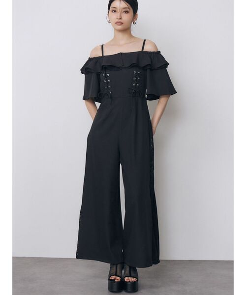 MURUA（ムルーア）の「【WEB限定】2WAYレースアップオールインワン　夏服（つなぎ/オールインワン・レディース・ブラック/グレー・FREE）」の2枚目の写真