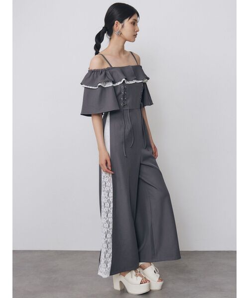 MURUA(ムルーア)の「【WEB限定】2WAYレースアップオールインワン 夏服(つなぎ/オールインワン・レディース・ブラック/グレー・FREE)」の5枚目の写真