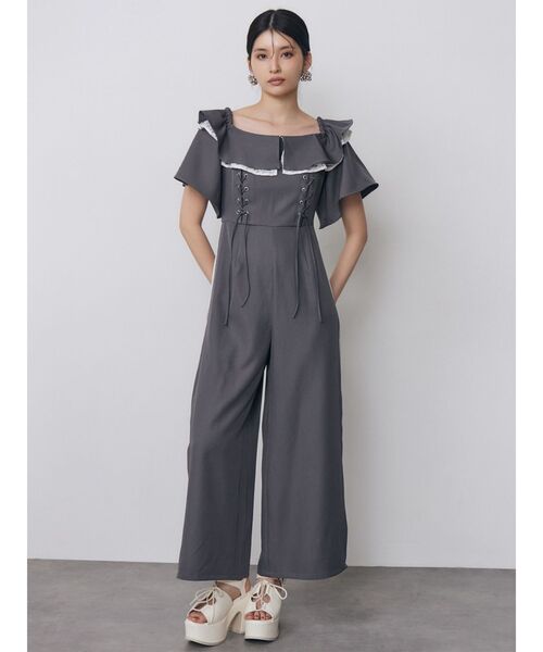 MURUA（ムルーア）の「【WEB限定】2WAYレースアップオールインワン　夏服（つなぎ/オールインワン・レディース・ブラック/グレー・FREE）」の16枚目の写真