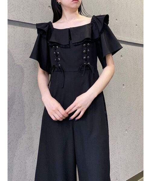 MURUA（ムルーア）の「【WEB限定】2WAYレースアップオールインワン　夏服（つなぎ/オールインワン・レディース・ブラック/グレー・FREE）」の4枚目の写真