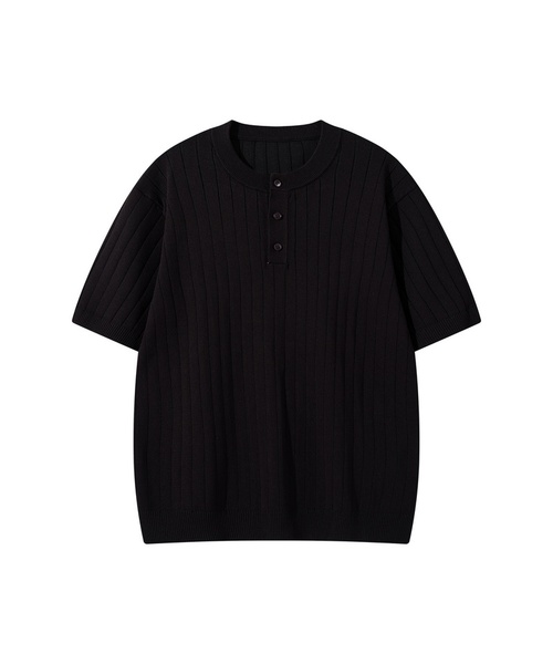 BUTTON SEOUL(ボタンソウル)の「クールビスコースバーティカルリブヘンリーネックハーフニット(3カラー)(Tシャツ/カットソー・メンズ・ネイビー/ベージュ/ブラック・LARGE/MEDIUM/SMALL/X-LARGE)」の2枚目の写真