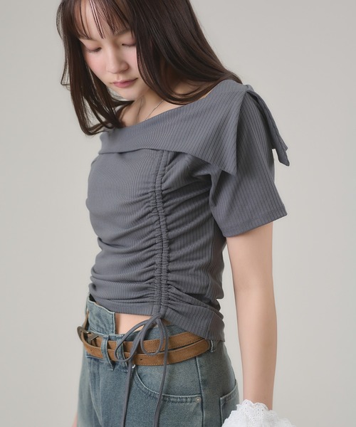 apres jour mignon(アプレジュールミニョン)の「ドロスト2WAYTOPS(Tシャツ/カットソー・レディース・ボルドー/ブラック/チャコールグレー・LARGE/フリー)」の2枚目の写真