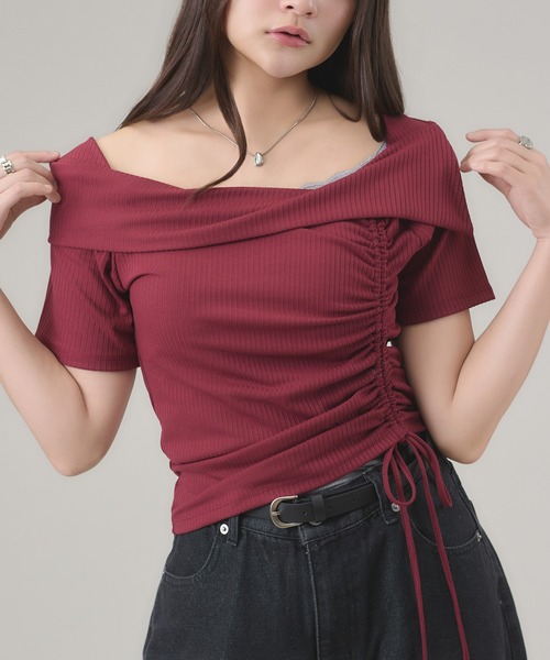 apres jour mignon(アプレジュールミニョン)の「ドロスト2WAYTOPS(Tシャツ/カットソー・レディース・ボルドー/ブラック/チャコールグレー・LARGE/フリー)」の3枚目の写真