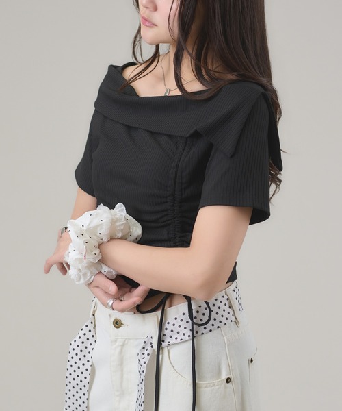 apres jour mignon(アプレジュールミニョン)の「ドロスト2WAYTOPS(Tシャツ/カットソー・レディース・ボルドー/ブラック/チャコールグレー・LARGE/フリー)」の1枚目の写真