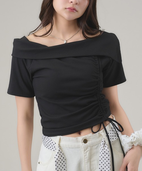 apres jour mignon(アプレジュールミニョン)の「ドロスト2WAYTOPS(Tシャツ/カットソー・レディース・ボルドー/ブラック/チャコールグレー・LARGE/フリー)」の4枚目の写真