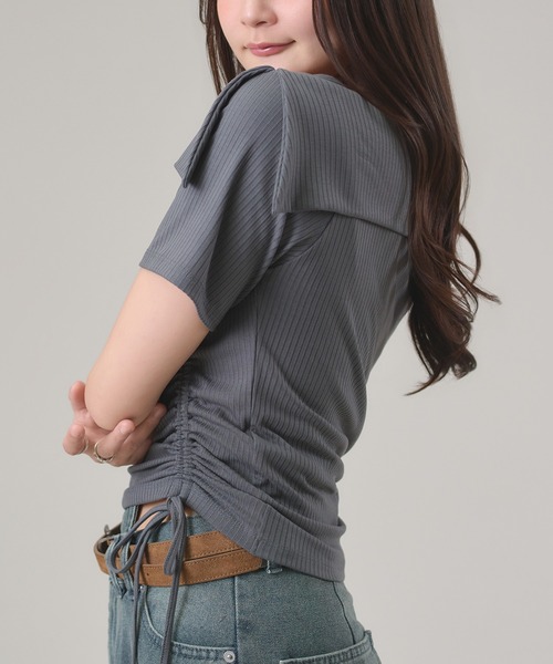 apres jour mignon(アプレジュールミニョン)の「ドロスト2WAYTOPS(Tシャツ/カットソー・レディース・ボルドー/ブラック/チャコールグレー・LARGE/フリー)」の7枚目の写真