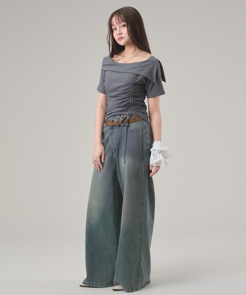 apres jour mignon(アプレジュールミニョン)の「ドロスト2WAYTOPS(Tシャツ/カットソー・レディース・ボルドー/ブラック/チャコールグレー・LARGE/フリー)」の8枚目の写真