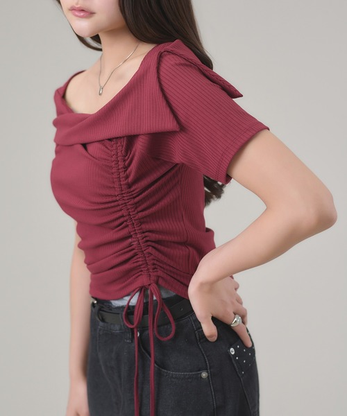 apres jour mignon(アプレジュールミニョン)の「ドロスト2WAYTOPS(Tシャツ/カットソー・レディース・ボルドー/ブラック/チャコールグレー・LARGE/フリー)」の9枚目の写真