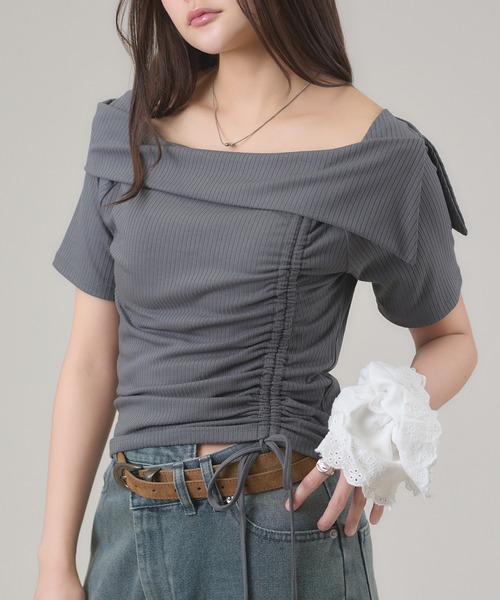 apres jour mignon(アプレジュールミニョン)の「ドロスト2WAYTOPS(Tシャツ/カットソー・レディース・ボルドー/ブラック/チャコールグレー・LARGE/フリー)」の13枚目の写真