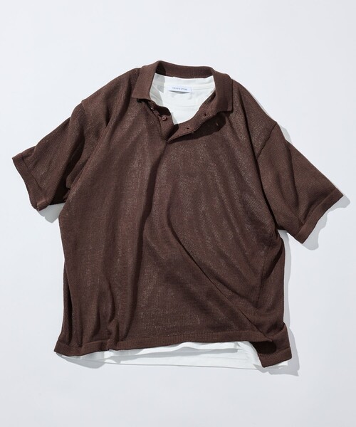 FREAK'S STORE（フリークスストア）の「シアー サマーニットポロシャツ＆コットンTシャツ レイヤードセット/アンサンブル（ポロシャツ・メンズ・ライトグレー/ブラック/ブラウン/ブルーグリーン・LARGE/MEDIUM）」の3枚目の写真