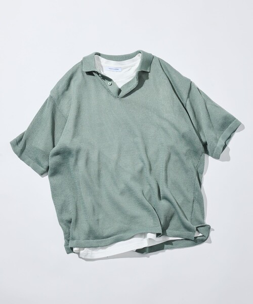 FREAK'S STORE（フリークスストア）の「シアー サマーニットポロシャツ＆コットンTシャツ レイヤードセット/アンサンブル（ポロシャツ・メンズ・ライトグレー/ブラック/ブラウン/ブルーグリーン・LARGE/MEDIUM）」の15枚目の写真