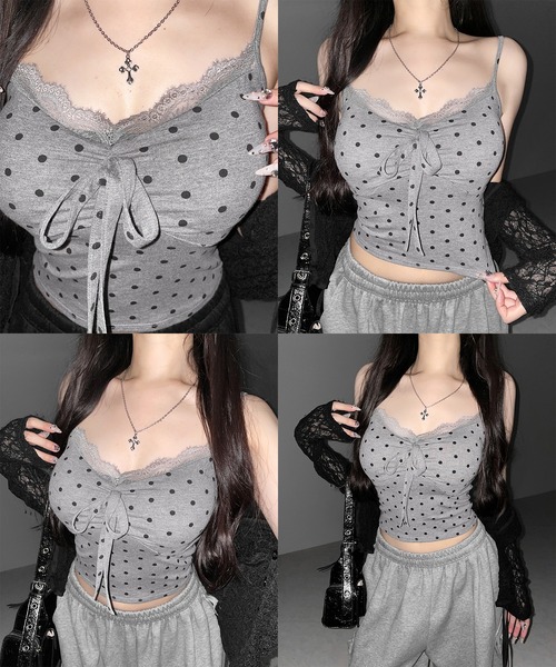 me+em select(ミームセレクト)の「【 3color 】ドットレースフロントリボンキャミソール / Dot lace front ribbon camisole※※(キャミソール・レディース・ブラック/ホワイト/グレー・FREE)」の11枚目の写真