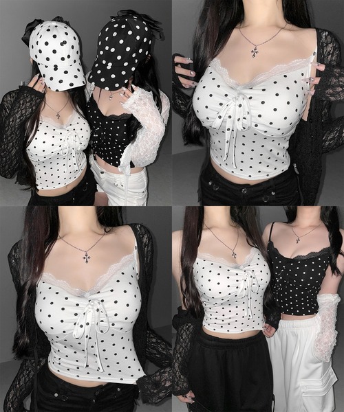 me+em select(ミームセレクト)の「【 3color 】ドットレースフロントリボンキャミソール / Dot lace front ribbon camisole※※(キャミソール・レディース・ブラック/ホワイト/グレー・FREE)」の10枚目の写真