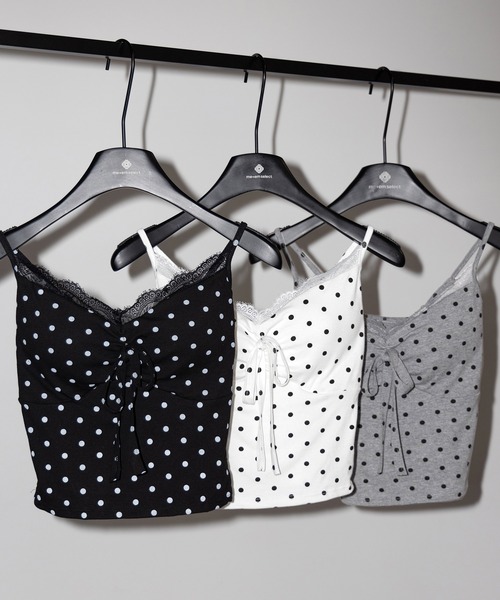 me+em select(ミームセレクト)の「【 3color 】ドットレースフロントリボンキャミソール / Dot lace front ribbon camisole※※(キャミソール・レディース・ブラック/ホワイト/グレー・FREE)」の7枚目の写真