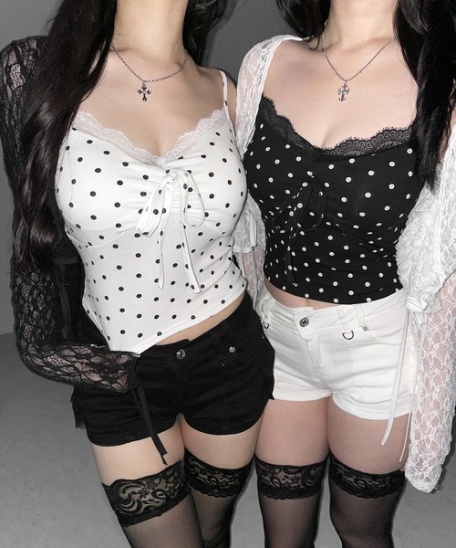 me+em select(ミームセレクト)の「【 3color 】ドットレースフロントリボンキャミソール / Dot lace front ribbon camisole※※(キャミソール・レディース・ブラック/ホワイト/グレー・FREE)」の14枚目の写真