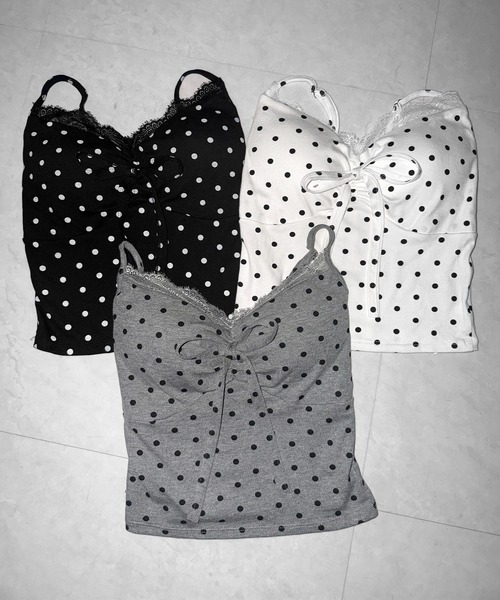 me+em select(ミームセレクト)の「【 3color 】ドットレースフロントリボンキャミソール / Dot lace front ribbon camisole※※(キャミソール・レディース・ブラック/ホワイト/グレー・FREE)」の6枚目の写真