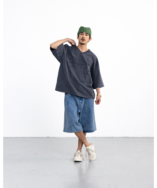 ANGLAN(アングラン)の「Denim Baggy Half Pants - Washed Blue(デニムパンツ・メンズ・その他・1/2)」の4枚目の写真