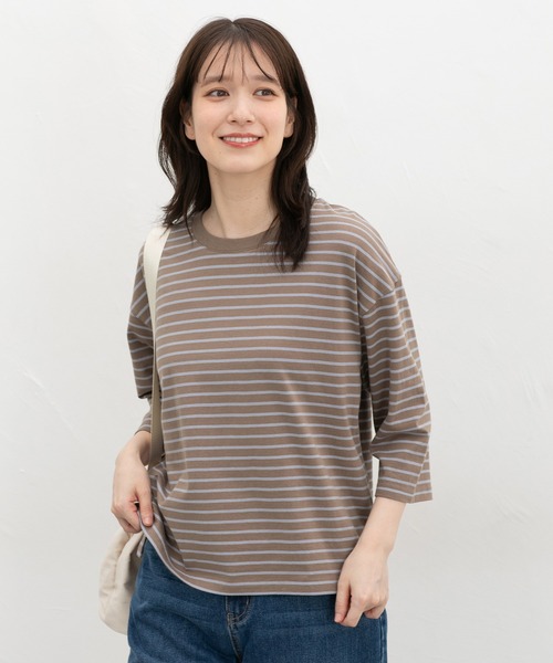 Honeys(ハニーズ)の「【UVカット】コットン7分袖Tシャツ(Tシャツ/カットソー・レディース・杢グレー/ピンク系その他2/ブラウン系その他2/グリーン系その他2/ブルー系その他3/ブラック・S/M/LL/L)」の4枚目の写真