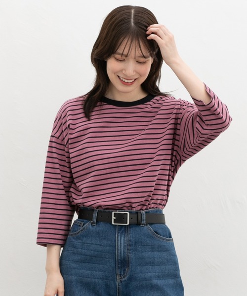 Honeys(ハニーズ)の「【UVカット】コットン7分袖Tシャツ(Tシャツ/カットソー・レディース・杢グレー/ピンク系その他2/ブラウン系その他2/グリーン系その他2/ブルー系その他3/ブラック・S/M/LL/L)」の6枚目の写真