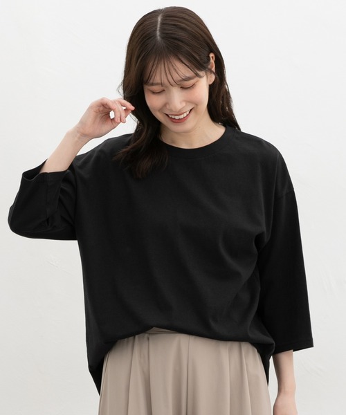 Honeys(ハニーズ)の「【UVカット】コットン7分袖Tシャツ(Tシャツ/カットソー・レディース・杢グレー/ピンク系その他2/ブラウン系その他2/グリーン系その他2/ブルー系その他3/ブラック・S/M/LL/L)」の2枚目の写真