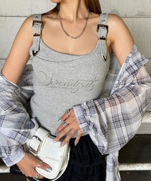 アンサンブル風ストーンロゴショルダーベルトタンクトップ