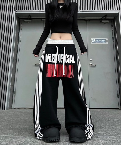 Girly Doll（ガーリードール）の「ロゴ&ライン入りダブルウエストスウェットパンツ（その他パンツ・レディース・ブラック/ライトグレー・M/L）」の11枚目の写真