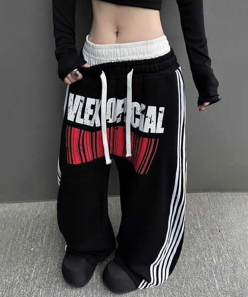 Girly Doll（ガーリードール）の「ロゴ&ライン入りダブルウエストスウェットパンツ（その他パンツ・レディース・ブラック/ライトグレー・M/L）」の18枚目の写真