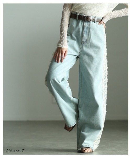 Sawa a la mode(サワアラモード)の「サイドレース12オンスデニムワイドパンツ(デニムパンツ・レディース・ブラック/ブルー系・FREE)」の3枚目の写真